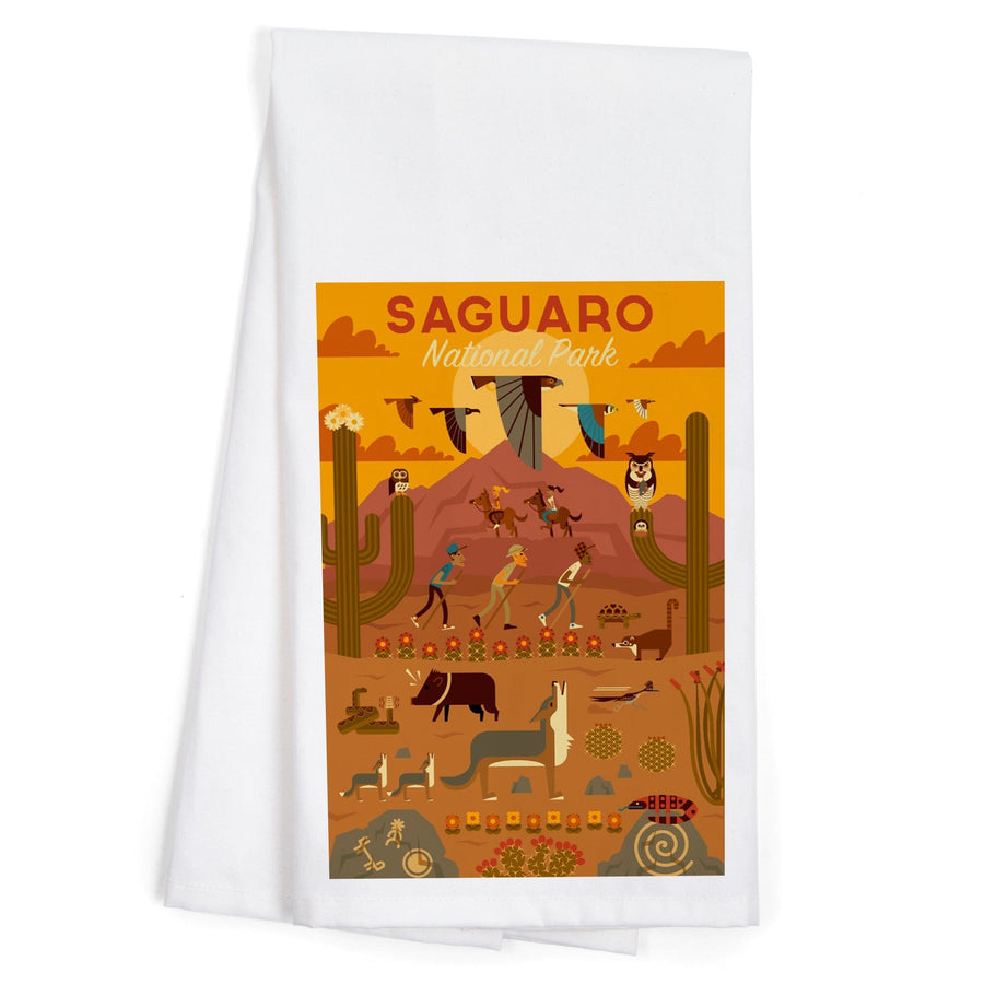Saguaro National Park, Arizona, Geometric National Park Series, Organic Cotton Kitchen Tea Towels Kitchen Lantern Press 