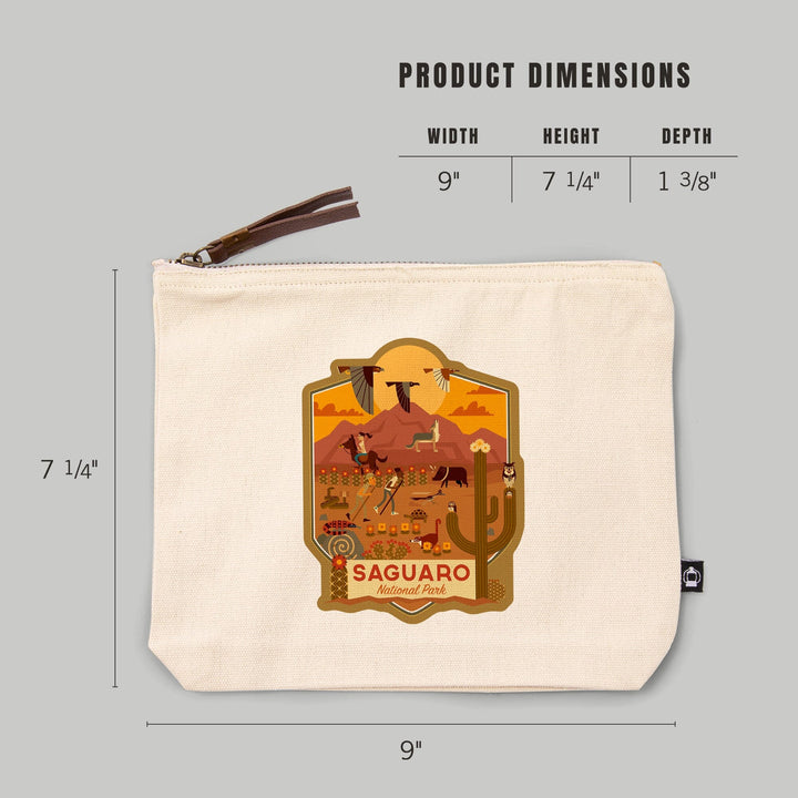 Saguaro National Park, Arizona, Geometric National Park Series,, Organic Cotton Zipper Pouch, Go Bag Go Bag Lantern Press 