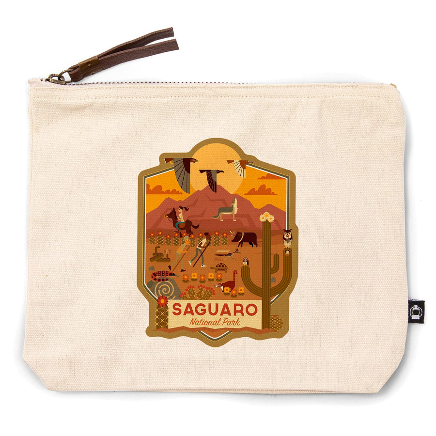 Saguaro National Park, Arizona, Geometric National Park Series,, Organic Cotton Zipper Pouch, Go Bag Go Bag Lantern Press 
