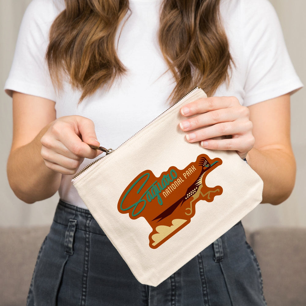 Saguaro National Park, Arizona, Geometric,, Organic Cotton Zipper Pouch, Go Bag Go Bag Lantern Press 