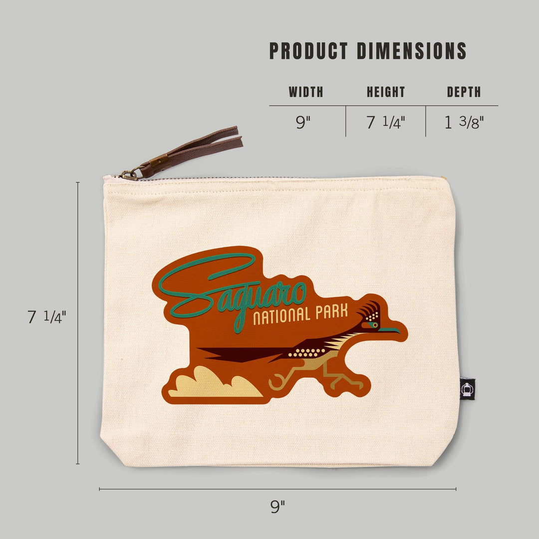 Saguaro National Park, Arizona, Geometric,, Organic Cotton Zipper Pouch, Go Bag Go Bag Lantern Press 