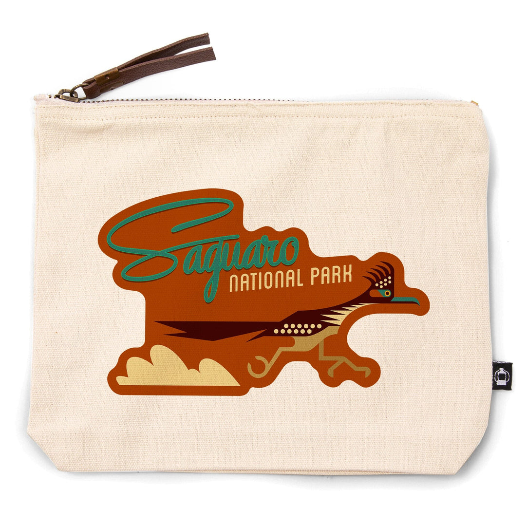 Saguaro National Park, Arizona, Geometric,, Organic Cotton Zipper Pouch, Go Bag Go Bag Lantern Press 