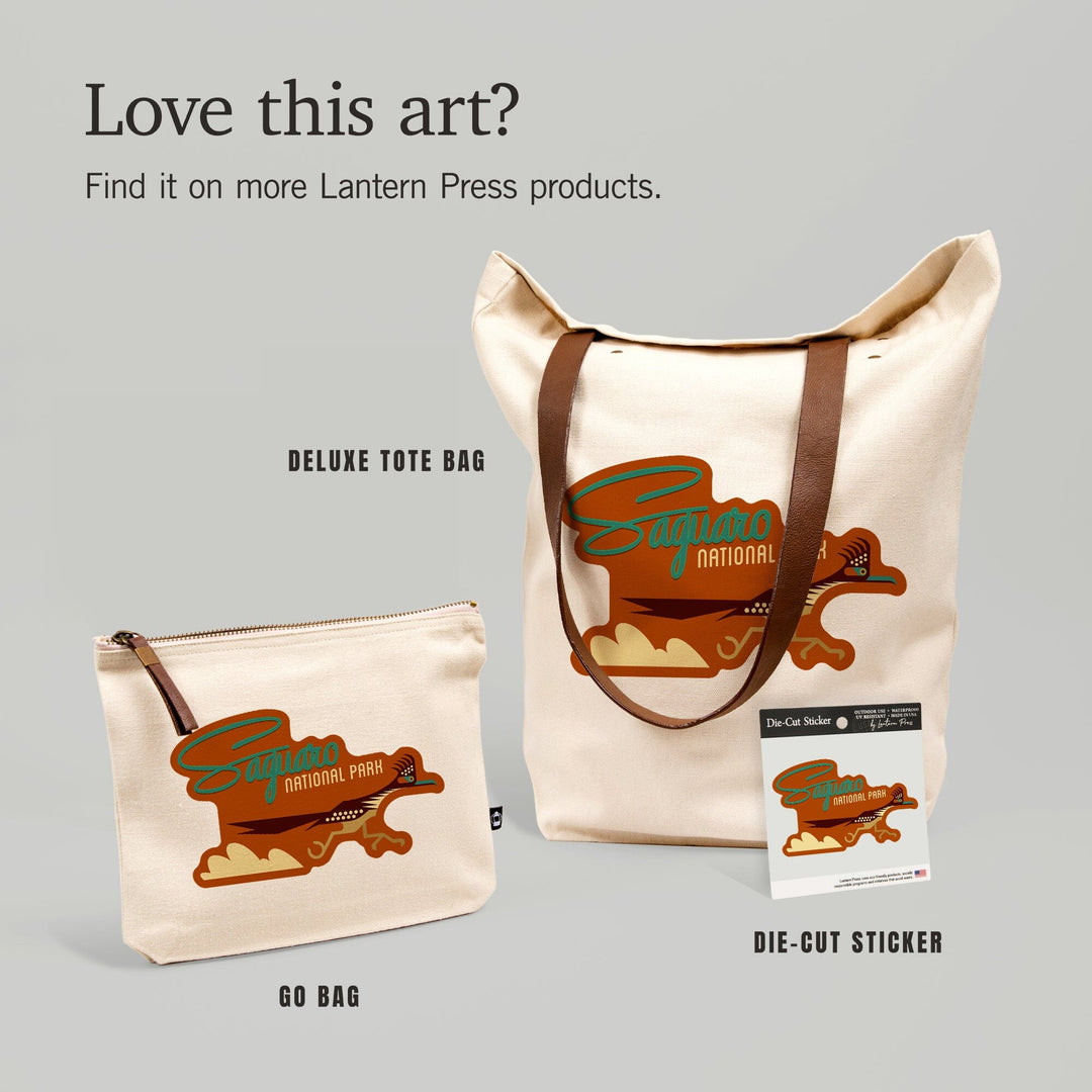 Saguaro National Park, Arizona, Geometric,, Organic Cotton Zipper Pouch, Go Bag Go Bag Lantern Press 