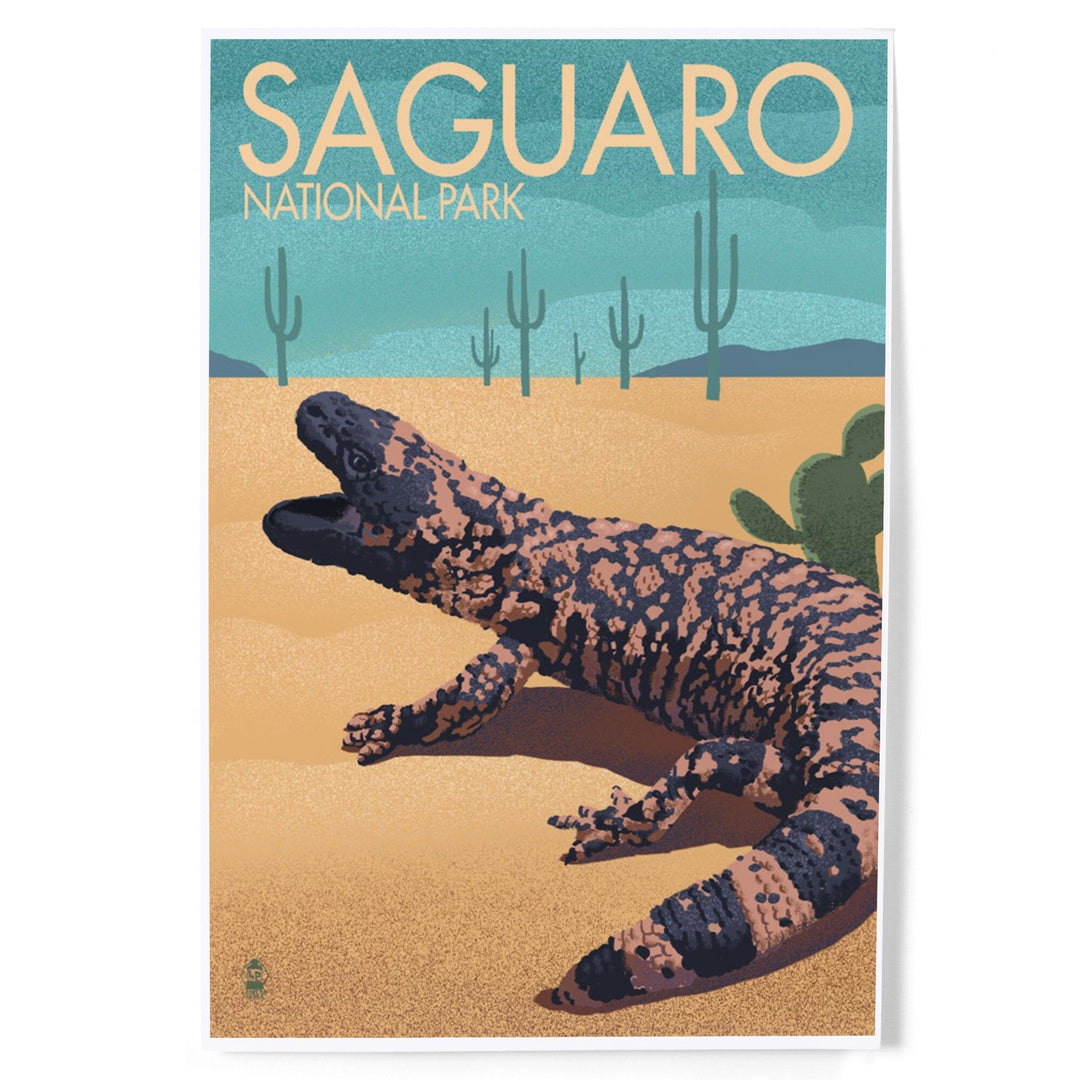 Saguaro National Park, Arizona, Gila Monster and Cactus, Lithograph, Art & Giclee Prints Art Lantern Press 