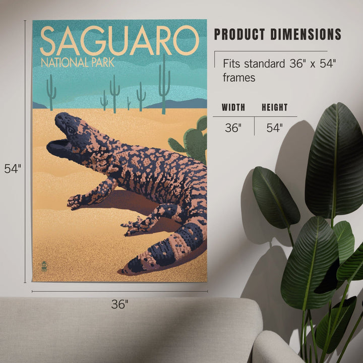 Saguaro National Park, Arizona, Gila Monster and Cactus, Lithograph, Art & Giclee Prints Art Lantern Press 