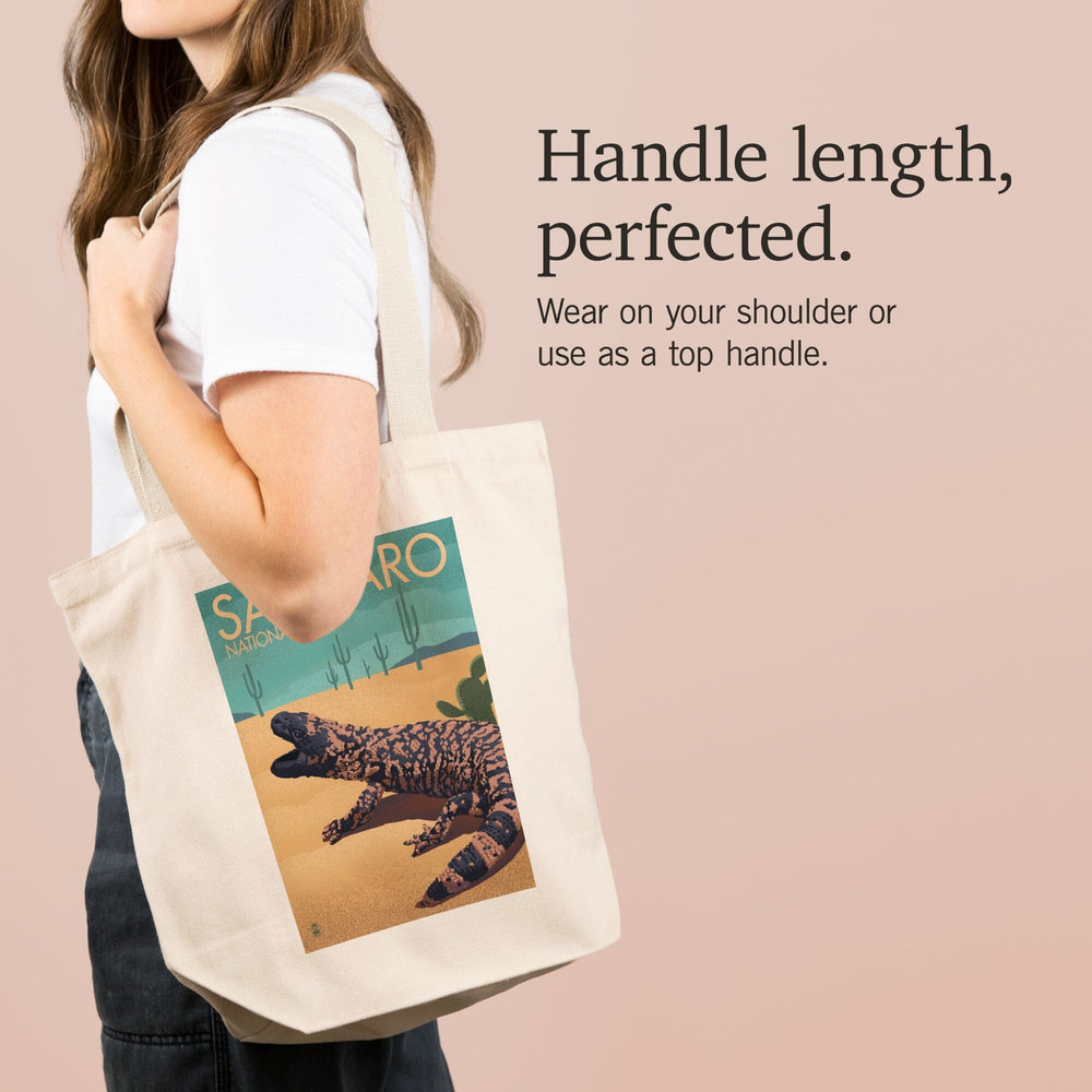 Saguaro National Park, Arizona, Gila Monster and Cactus, Lithograph, Tote Bag Totes Lantern Press 