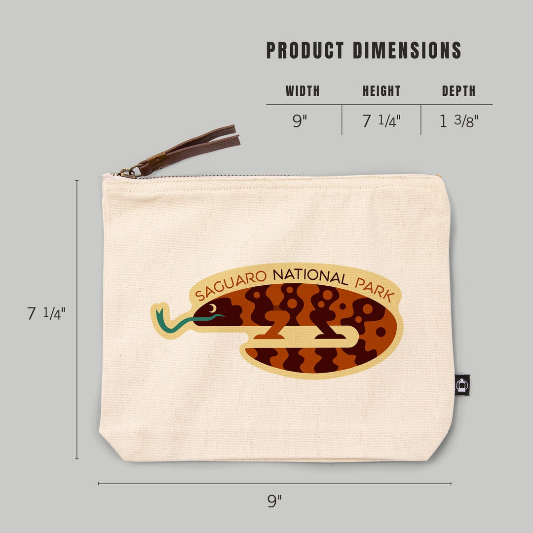 Saguaro National Park, Arizona, Gila Monster, Geometric,, Organic Cotton Zipper Pouch, Go Bag Go Bag Lantern Press 