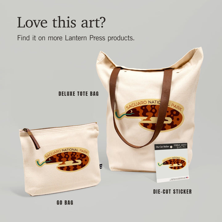 Saguaro National Park, Arizona, Gila Monster, Geometric,, Organic Cotton Zipper Pouch, Go Bag Go Bag Lantern Press 