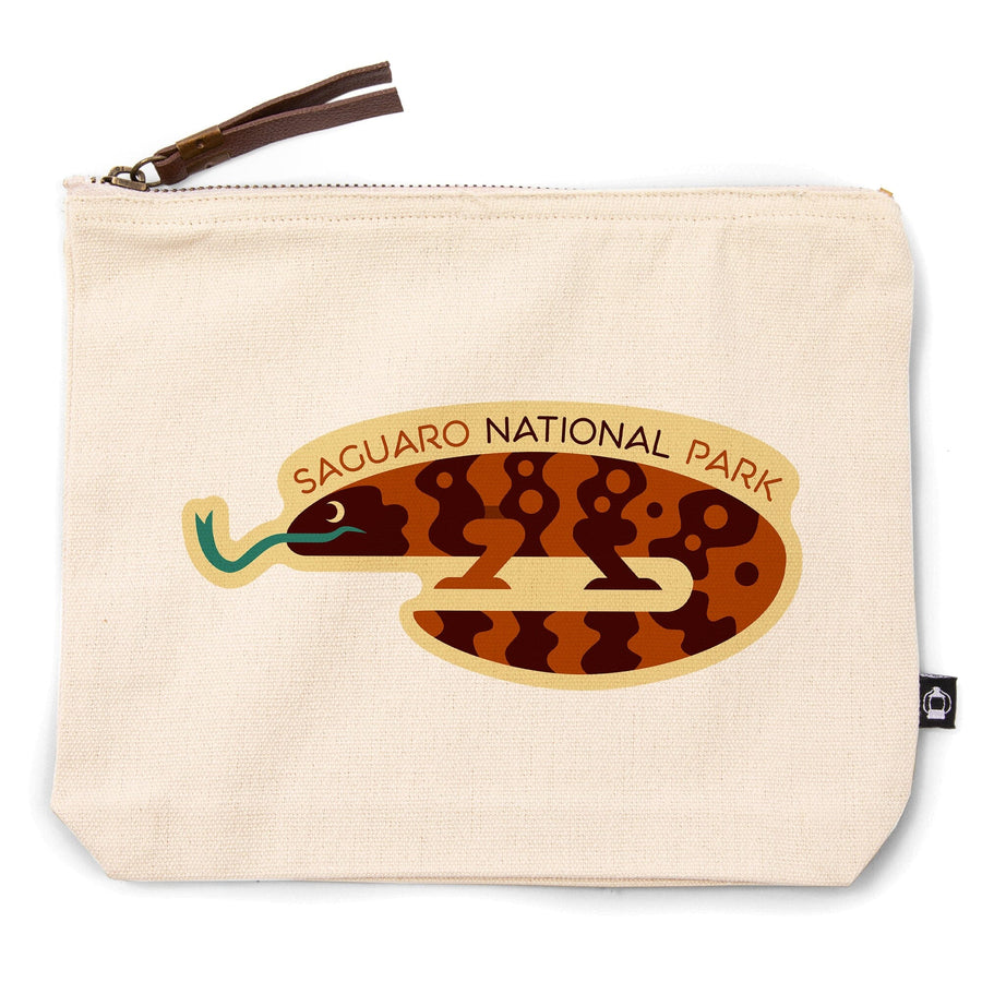 Saguaro National Park, Arizona, Gila Monster, Geometric,, Organic Cotton Zipper Pouch, Go Bag Go Bag Lantern Press 