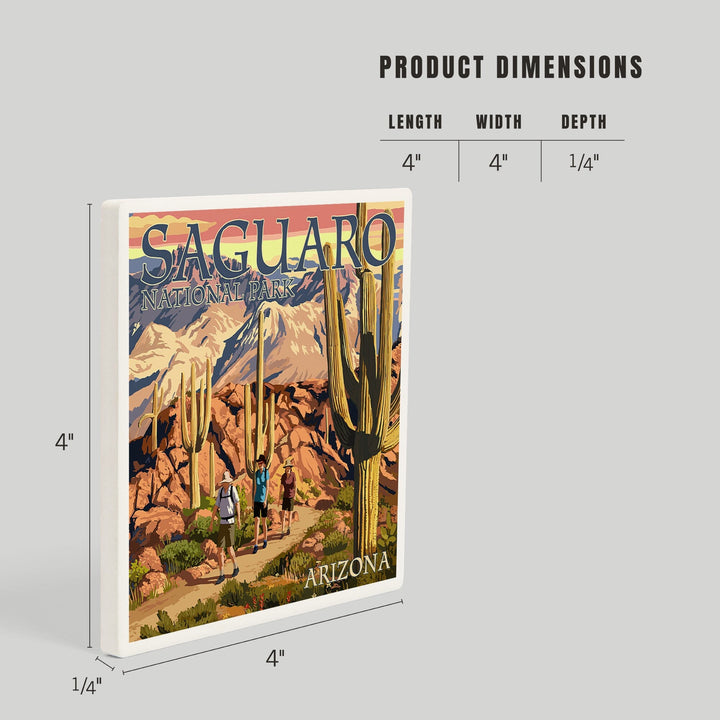 Saguaro National Park, Arizona, Hiking Scene, Coasters Coasters Lantern Press 