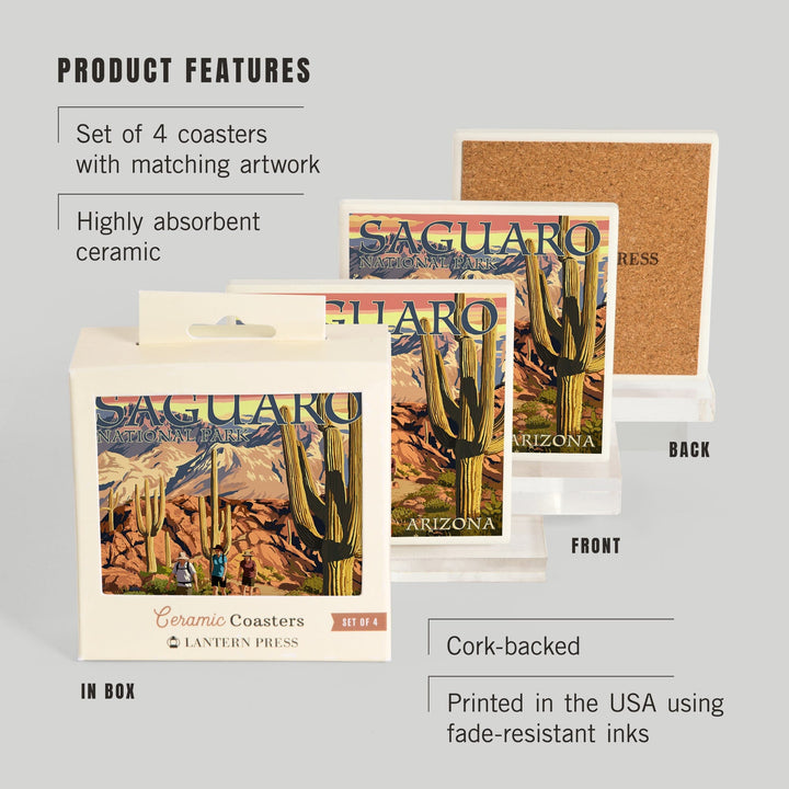 Saguaro National Park, Arizona, Hiking Scene, Coasters Coasters Lantern Press 