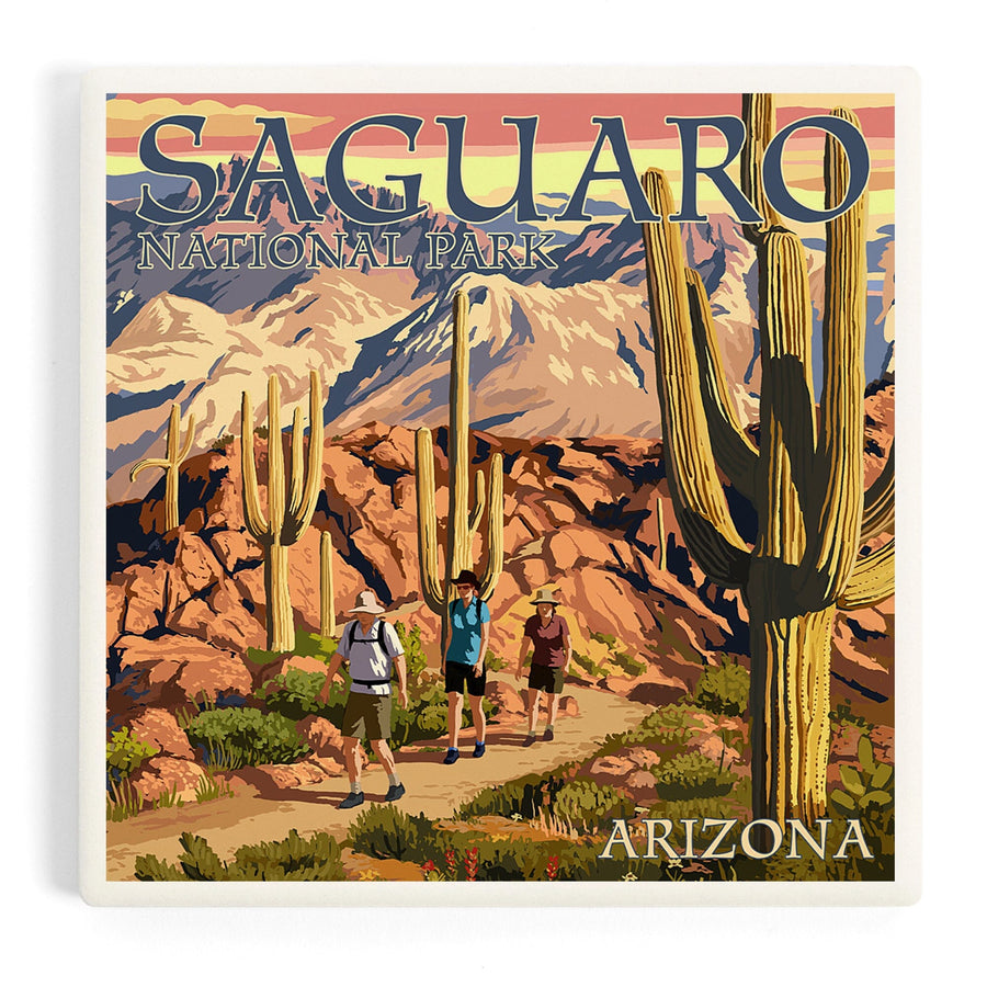Saguaro National Park, Arizona, Hiking Scene, Coasters Coasters Lantern Press 