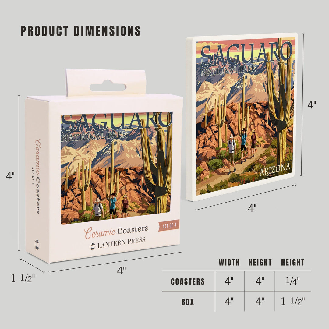 Saguaro National Park, Arizona, Hiking Scene, Coasters Coasters Lantern Press 