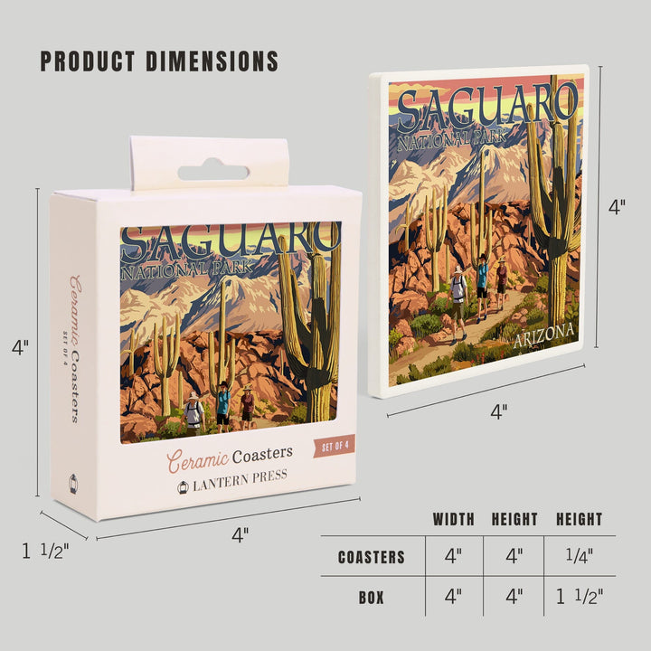 Saguaro National Park, Arizona, Hiking Scene, Coasters Coasters Lantern Press 