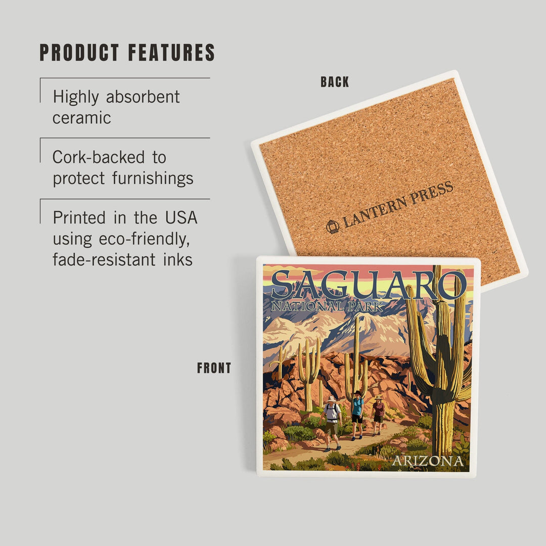 Saguaro National Park, Arizona, Hiking Scene, Coasters Coasters Lantern Press 