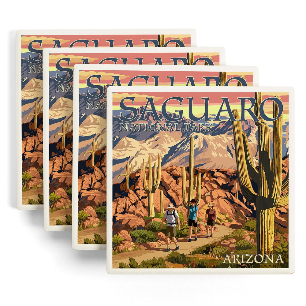 Saguaro National Park, Arizona, Hiking Scene, Coasters Coasters Lantern Press 