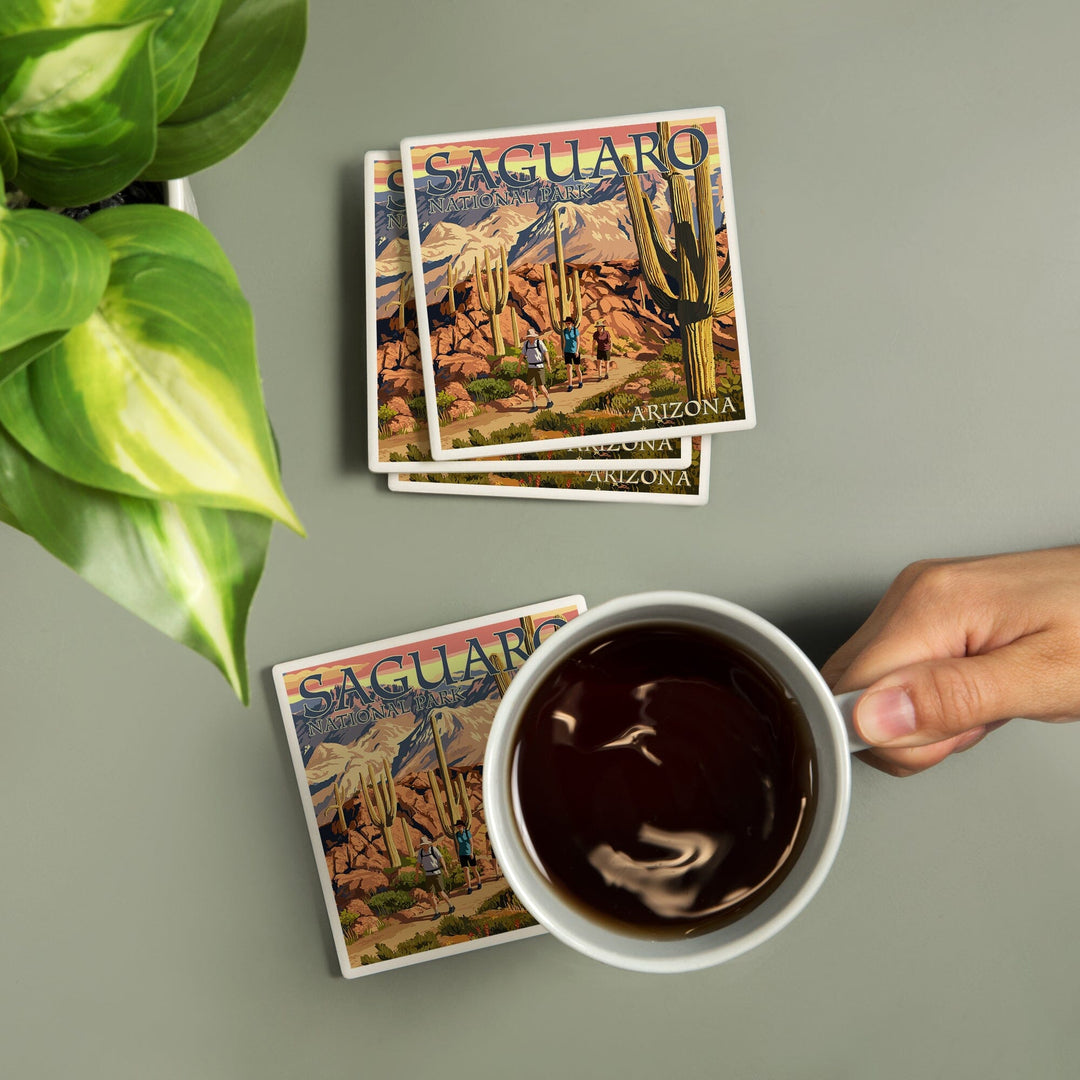 Saguaro National Park, Arizona, Hiking Scene, Coasters Coasters Lantern Press 