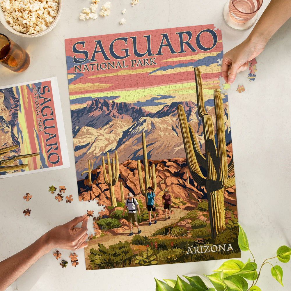 Saguaro National Park, Arizona, Hiking Scene, Jigsaw Puzzle Puzzle Lantern Press 