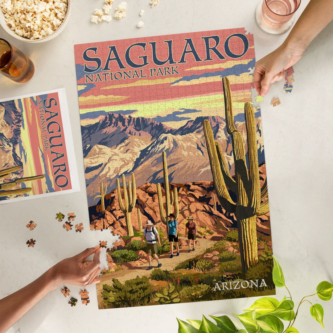 Saguaro National Park, Arizona, Hiking Scene, Jigsaw Puzzle Puzzle Lantern Press 