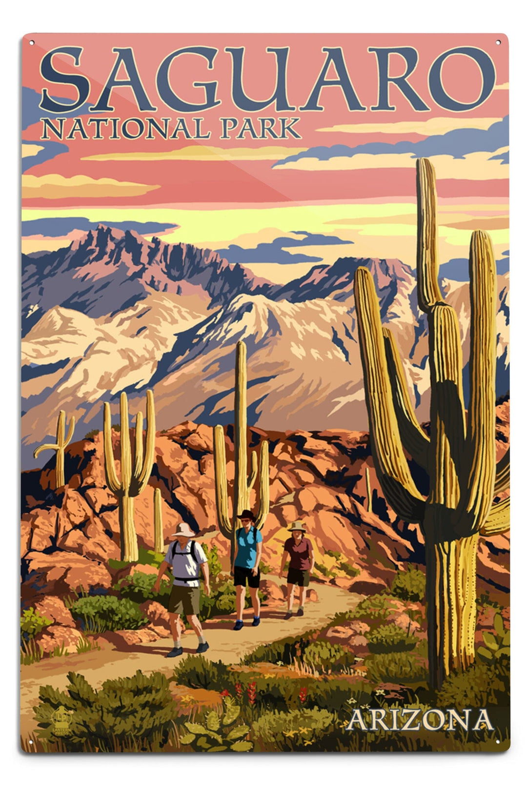 Saguaro National Park, Arizona, Hiking Scene, Metal Signs Metal Lantern Press 12x18 Metal Sign 