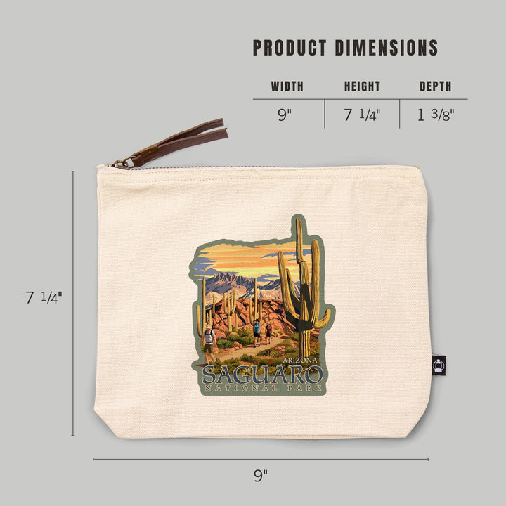 Saguaro National Park, Arizona, Hiking Scene,, Organic Cotton Zipper Pouch, Go Bag Go Bag Lantern Press 