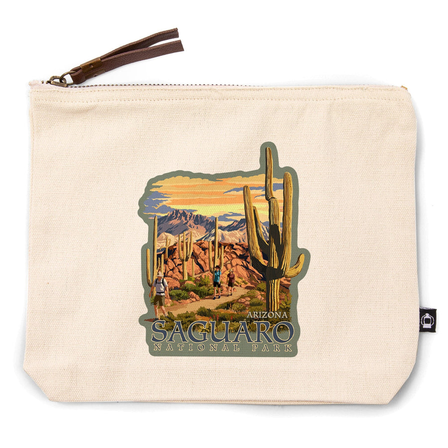 Saguaro National Park, Arizona, Hiking Scene,, Organic Cotton Zipper Pouch, Go Bag Go Bag Lantern Press 
