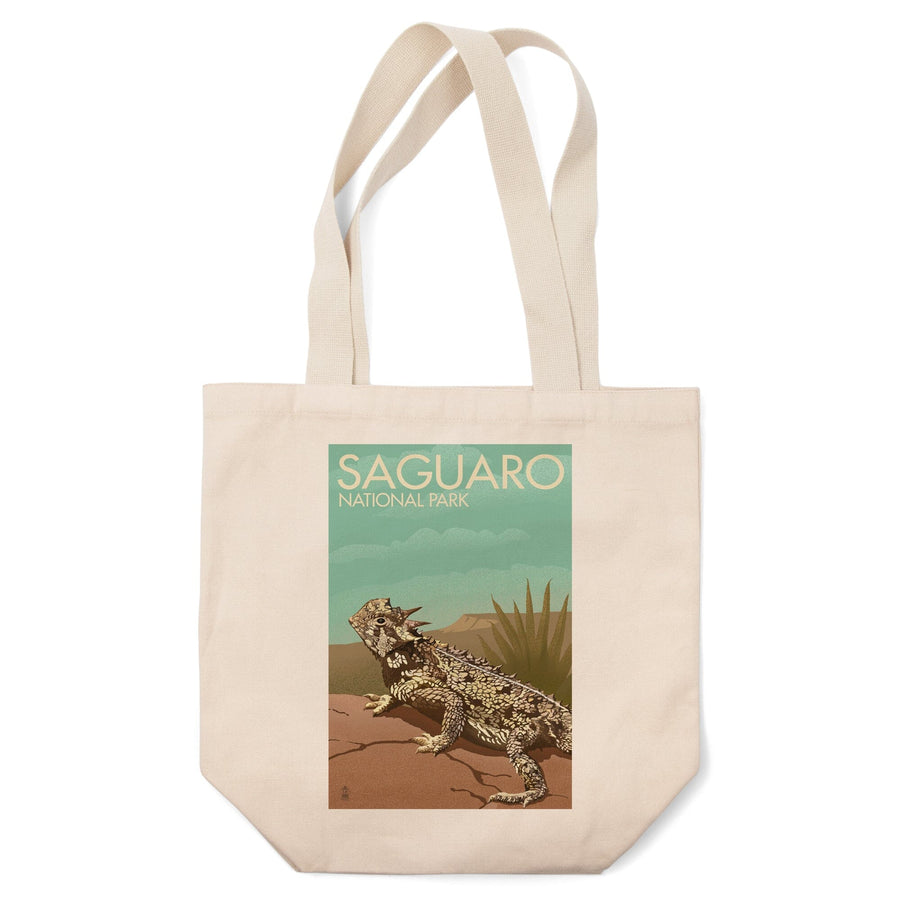 Saguaro National Park, Arizona, Horned Lizard, Lithograph, Lantern Press Artwork, Tote Bag Totes Lantern Press 