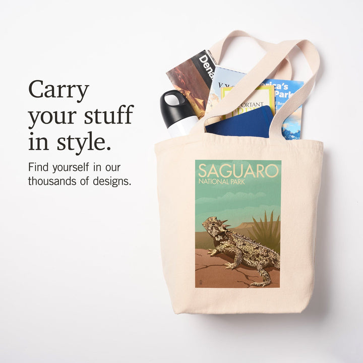 Saguaro National Park, Arizona, Horned Lizard, Lithograph, Lantern Press Artwork, Tote Bag Totes Lantern Press 