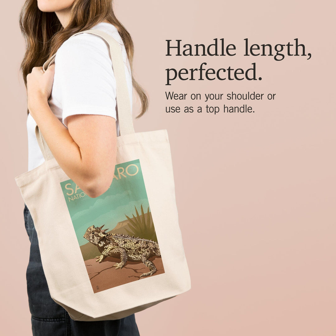 Saguaro National Park, Arizona, Horned Lizard, Lithograph, Tote Bag Totes Lantern Press 