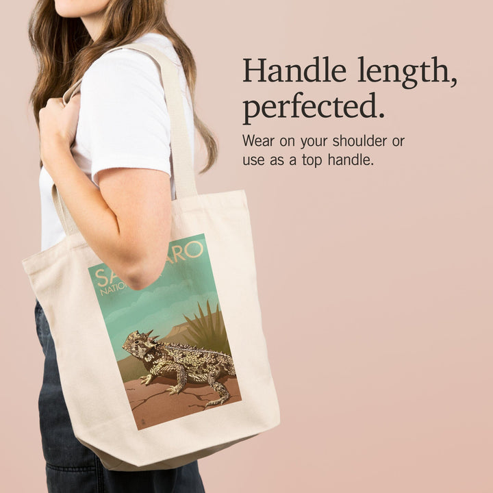 Saguaro National Park, Arizona, Horned Lizard, Lithograph, Tote Bag Totes Lantern Press 