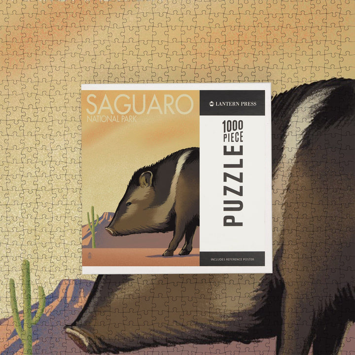 Saguaro National Park, Arizona, Javelina, Lithograph, Jigsaw Puzzle Puzzle Lantern Press 