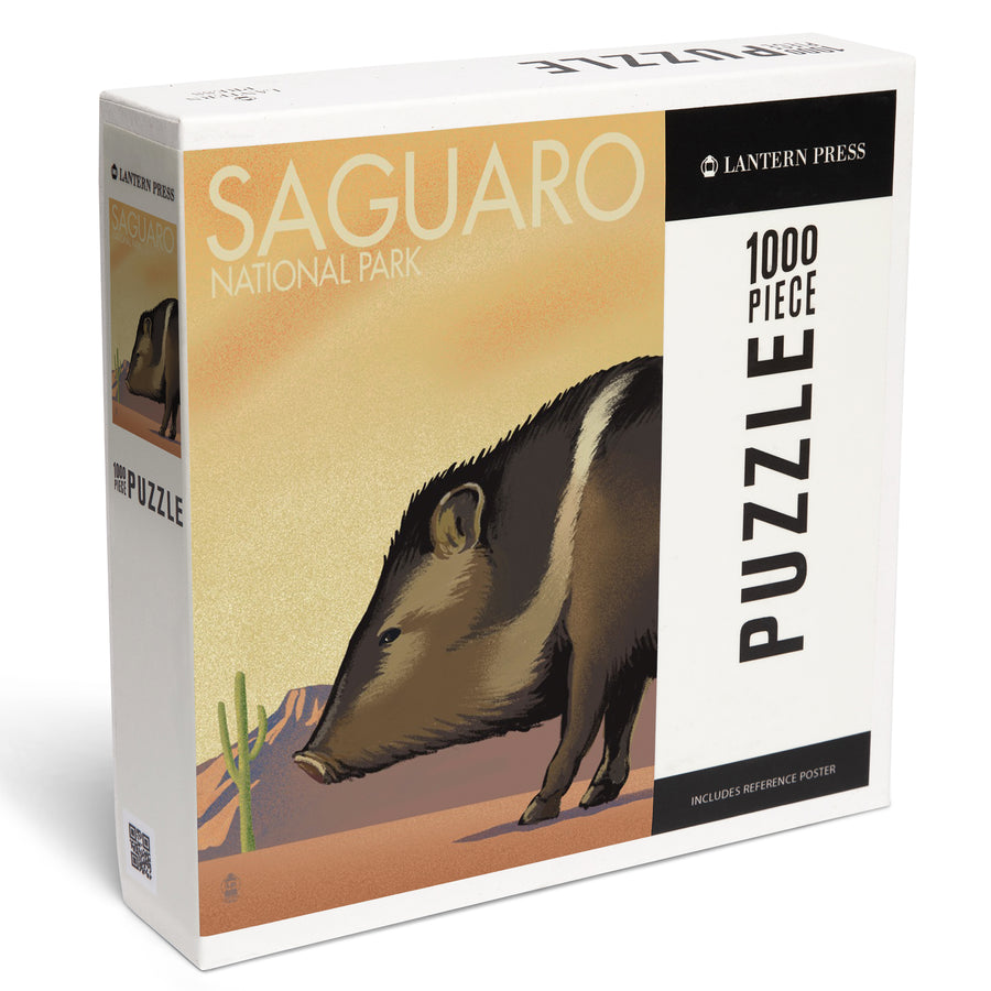 Saguaro National Park, Arizona, Javelina, Lithograph, Jigsaw Puzzle Puzzle Lantern Press 