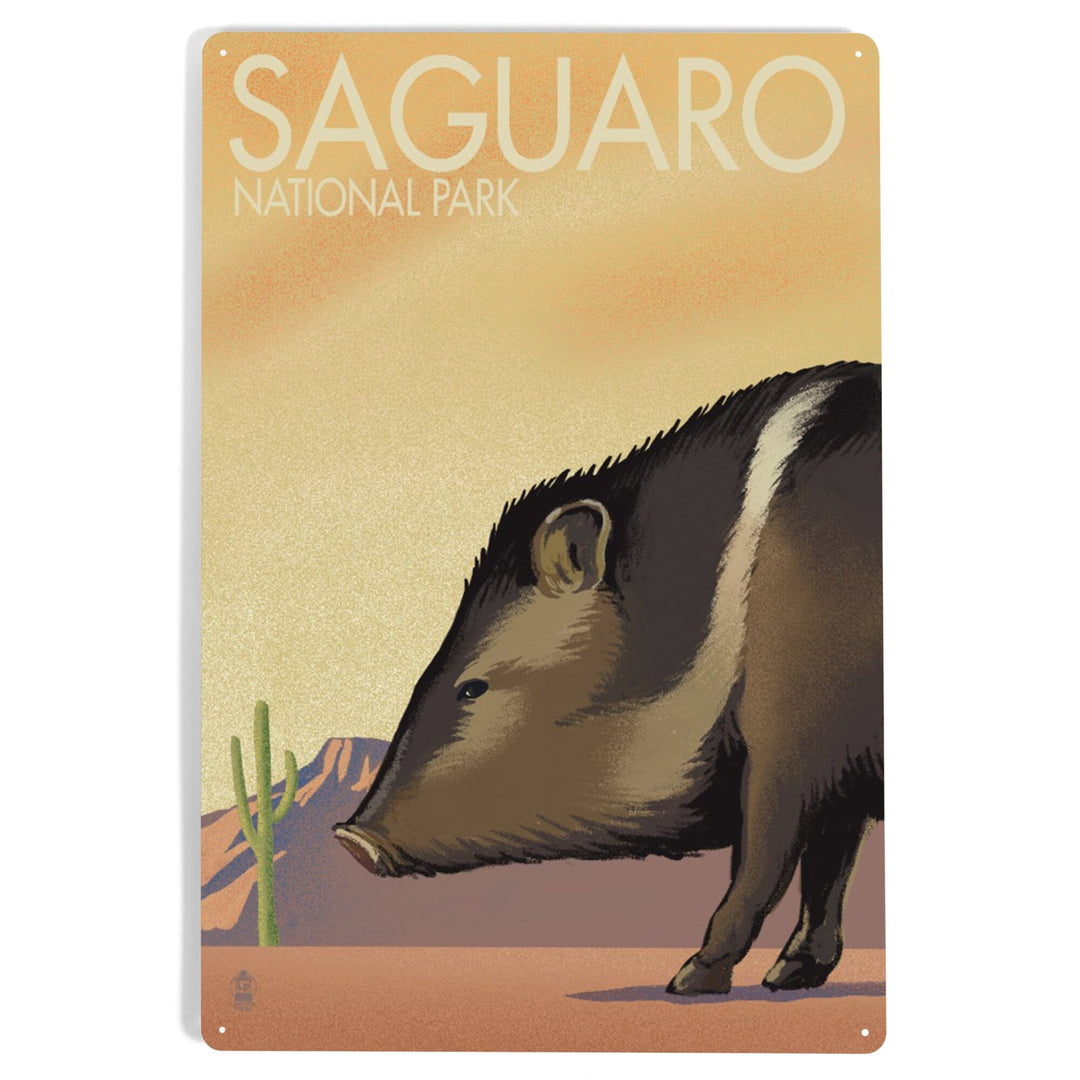 Saguaro National Park, Arizona, Javelina, Lithograph, Metal Signs Metal Lantern Press 