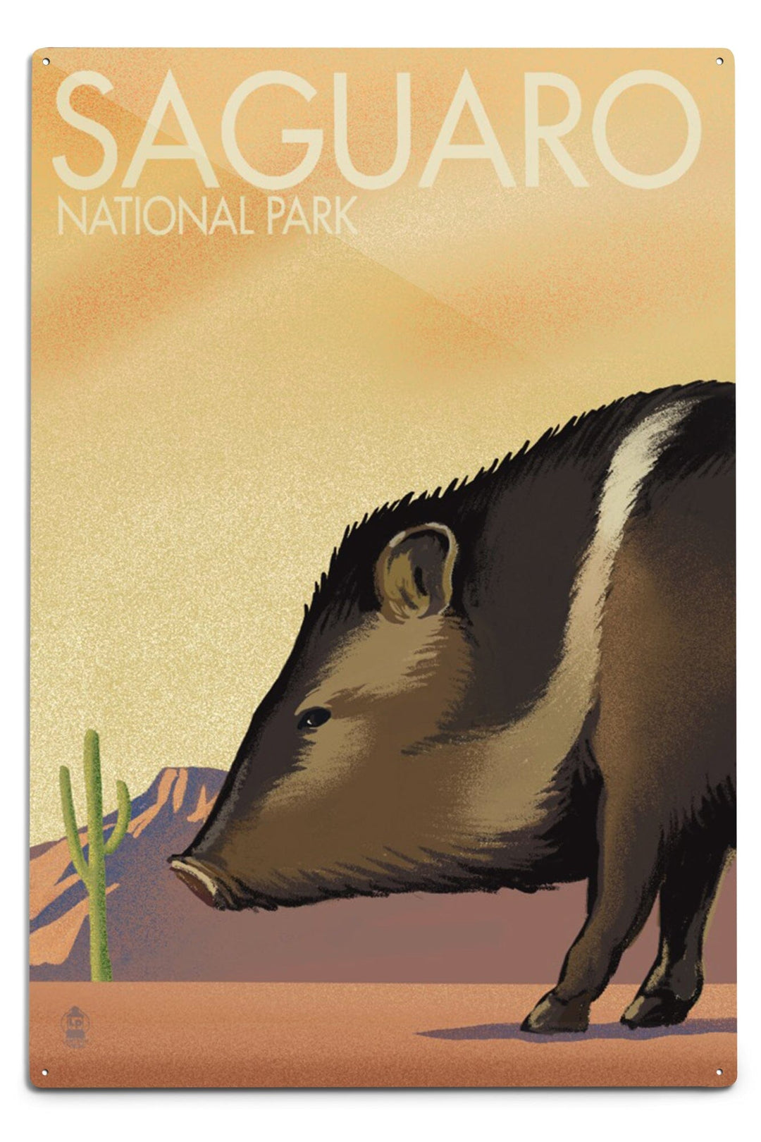 Saguaro National Park, Arizona, Javelina, Lithograph, Metal Signs Metal Lantern Press 12x18 Metal Sign 