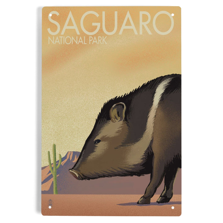 Saguaro National Park, Arizona, Javelina, Lithograph, Metal Signs Metal Lantern Press 