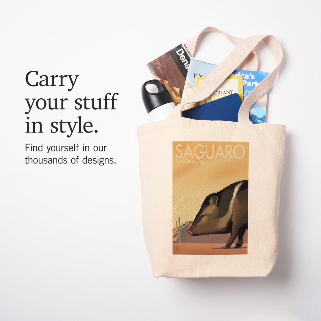 Saguaro National Park, Arizona, Javelina, Lithograph, Tote Bag Totes Lantern Press 