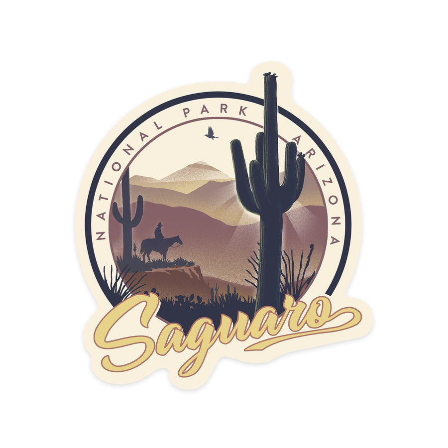 Saguaro National Park, Arizona, Lithograph, Contour, Lantern Press Artwork, Vinyl Sticker Sticker Lantern Press 