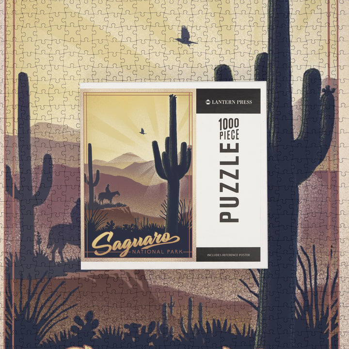 Saguaro National Park, Arizona, Lithograph, Jigsaw Puzzle Puzzle Lantern Press 