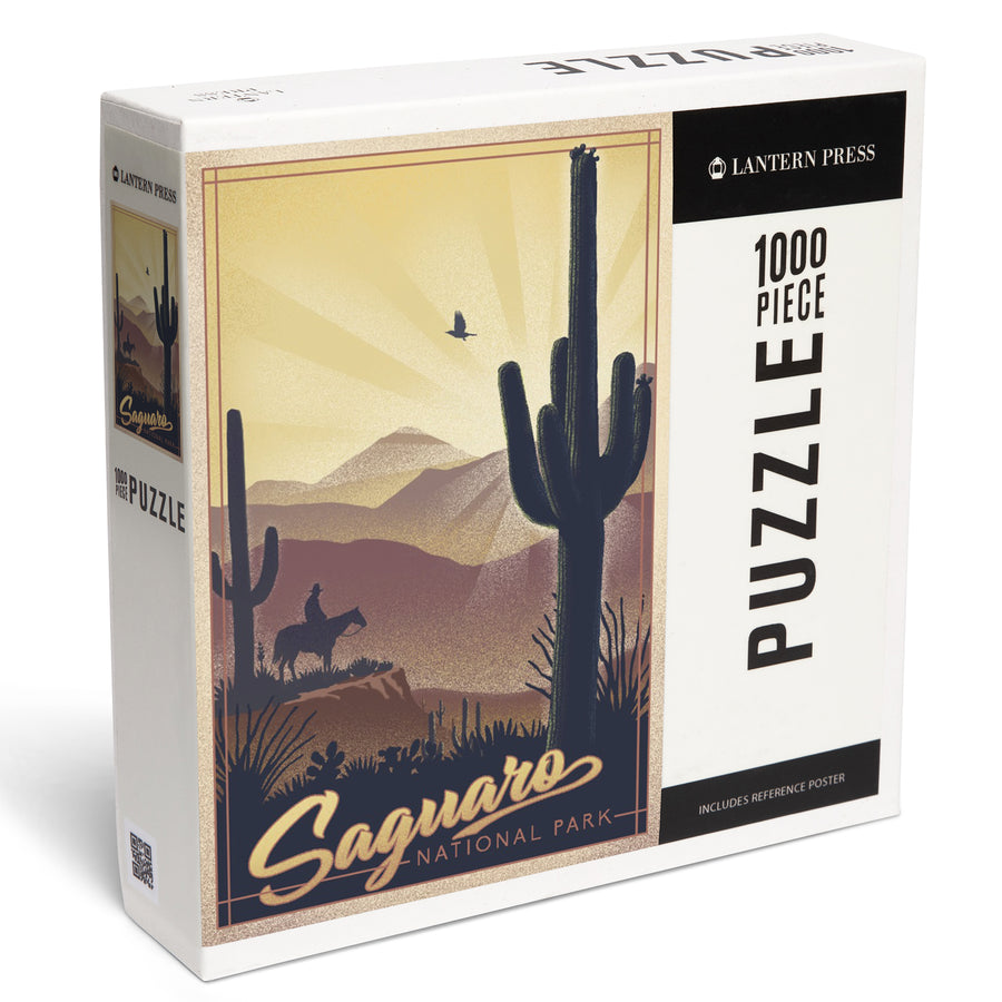 Saguaro National Park, Arizona, Lithograph, Jigsaw Puzzle Puzzle Lantern Press 