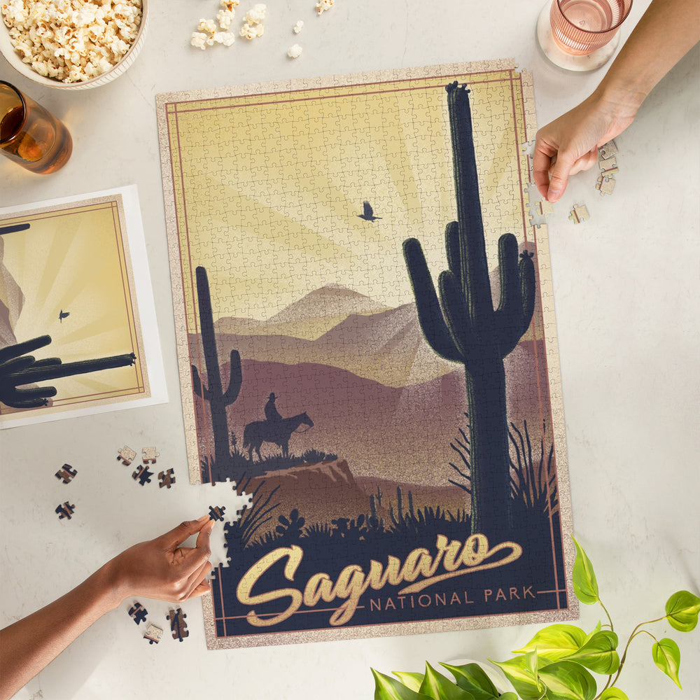Saguaro National Park, Arizona, Lithograph, Jigsaw Puzzle Puzzle Lantern Press 