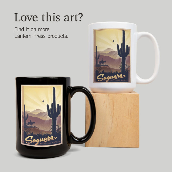 Saguaro National Park, Arizona, Lithograph, Lantern Press Artwork, Ceramic Mug Mugs Lantern Press 