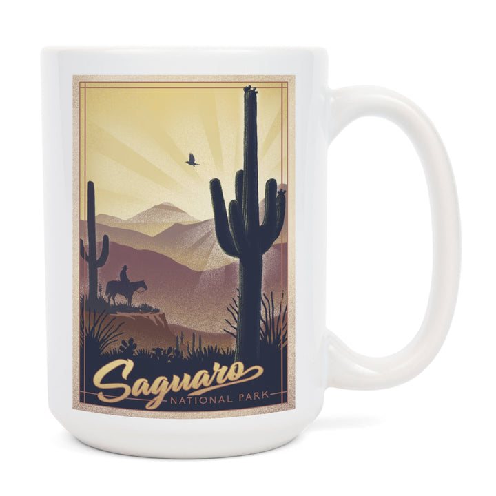 Saguaro National Park, Arizona, Lithograph, Lantern Press Artwork, Ceramic Mug Mugs Lantern Press 