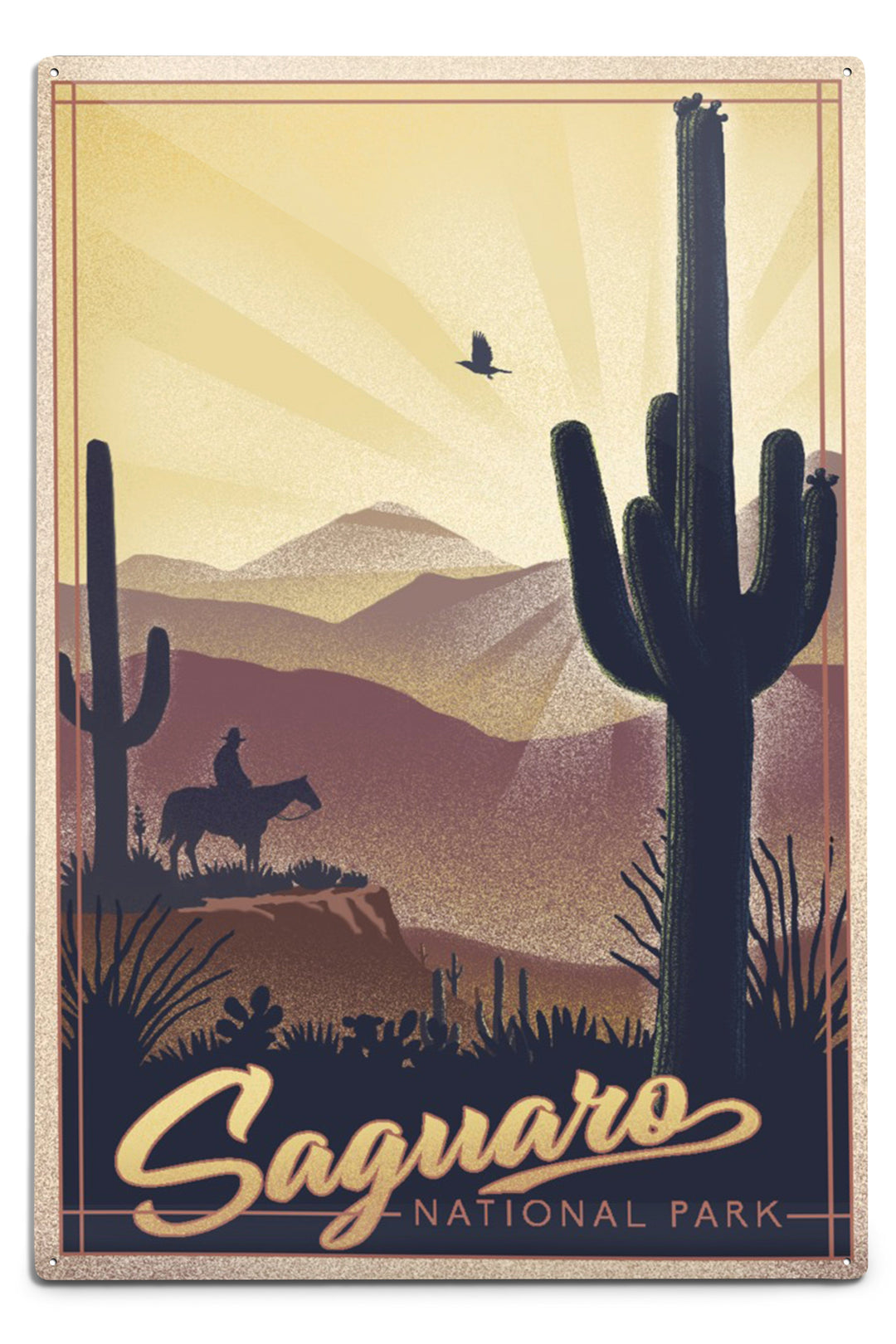 Saguaro National Park, Arizona, Lithograph, Metal Signs Metal Lantern Press 12x18 Metal Sign 