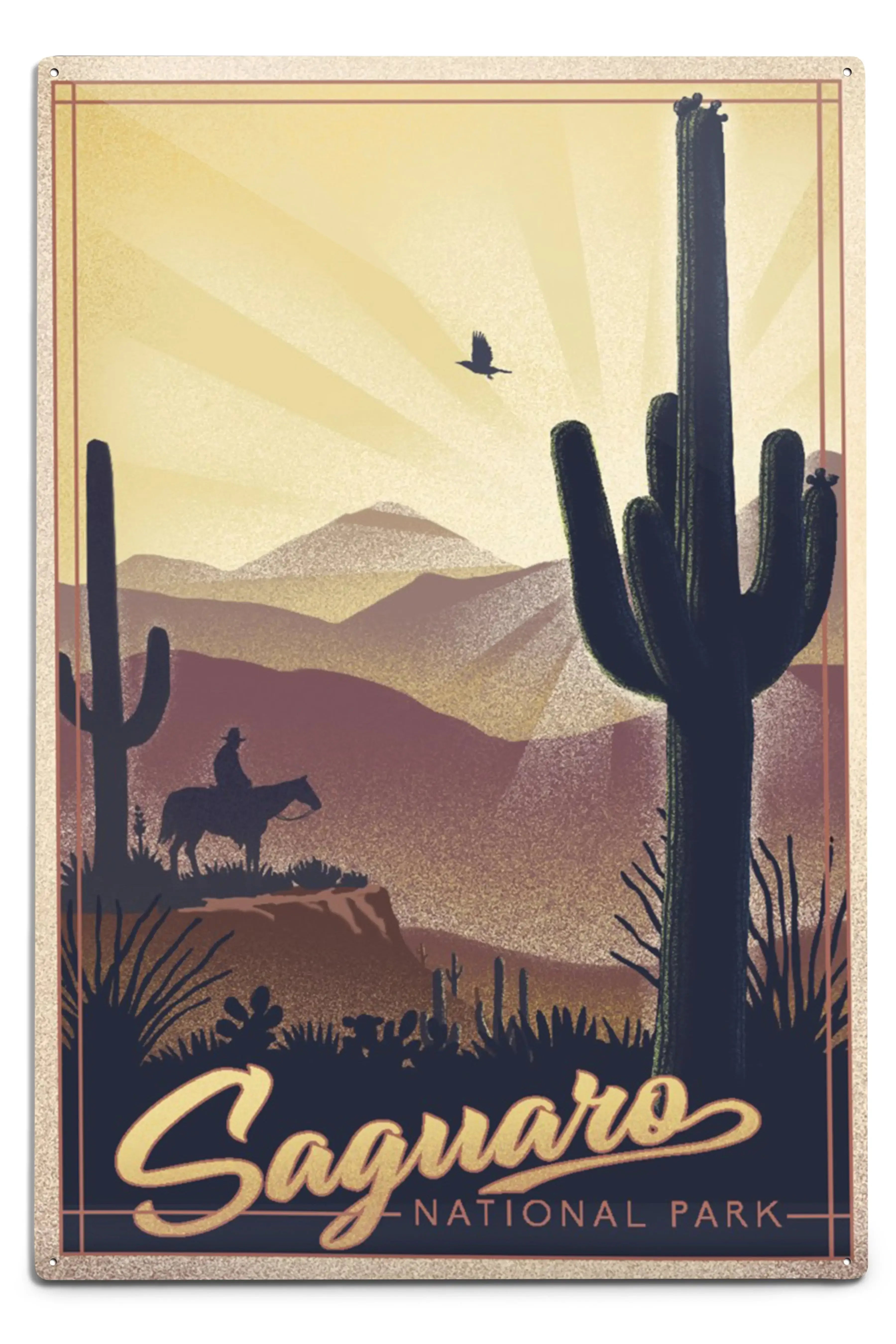 Saguaro National Park, Arizona, Lithograph metal signs – Lantern Press