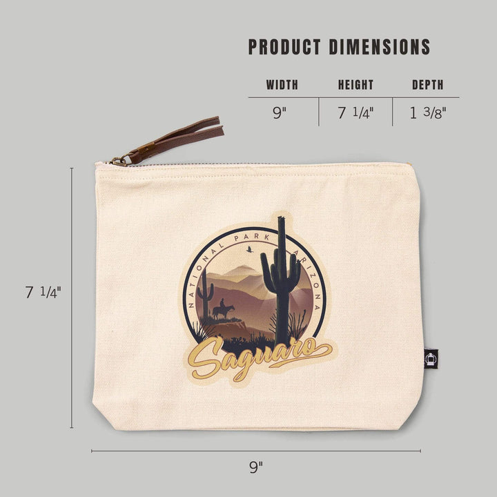 Saguaro National Park, Arizona, Lithograph,, Organic Cotton Zipper Pouch, Go Bag Go Bag Lantern Press 