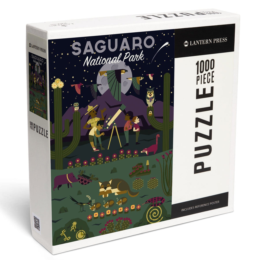 Saguaro National Park, Arizona, Night, Geometric National Park Series, Jigsaw Puzzle Puzzle Lantern Press 