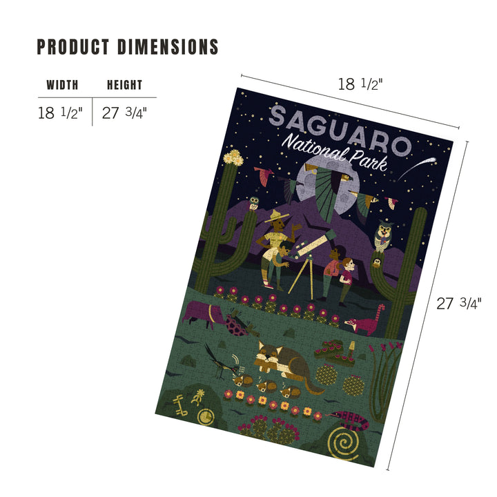 Saguaro National Park, Arizona, Night, Geometric National Park Series, Jigsaw Puzzle Puzzle Lantern Press 
