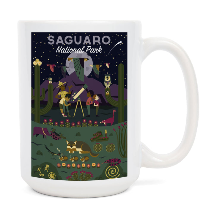 Saguaro National Park, Arizona, Night, Geometric National Park Series, Lantern Press Artwork, Ceramic Mug Mugs Lantern Press 