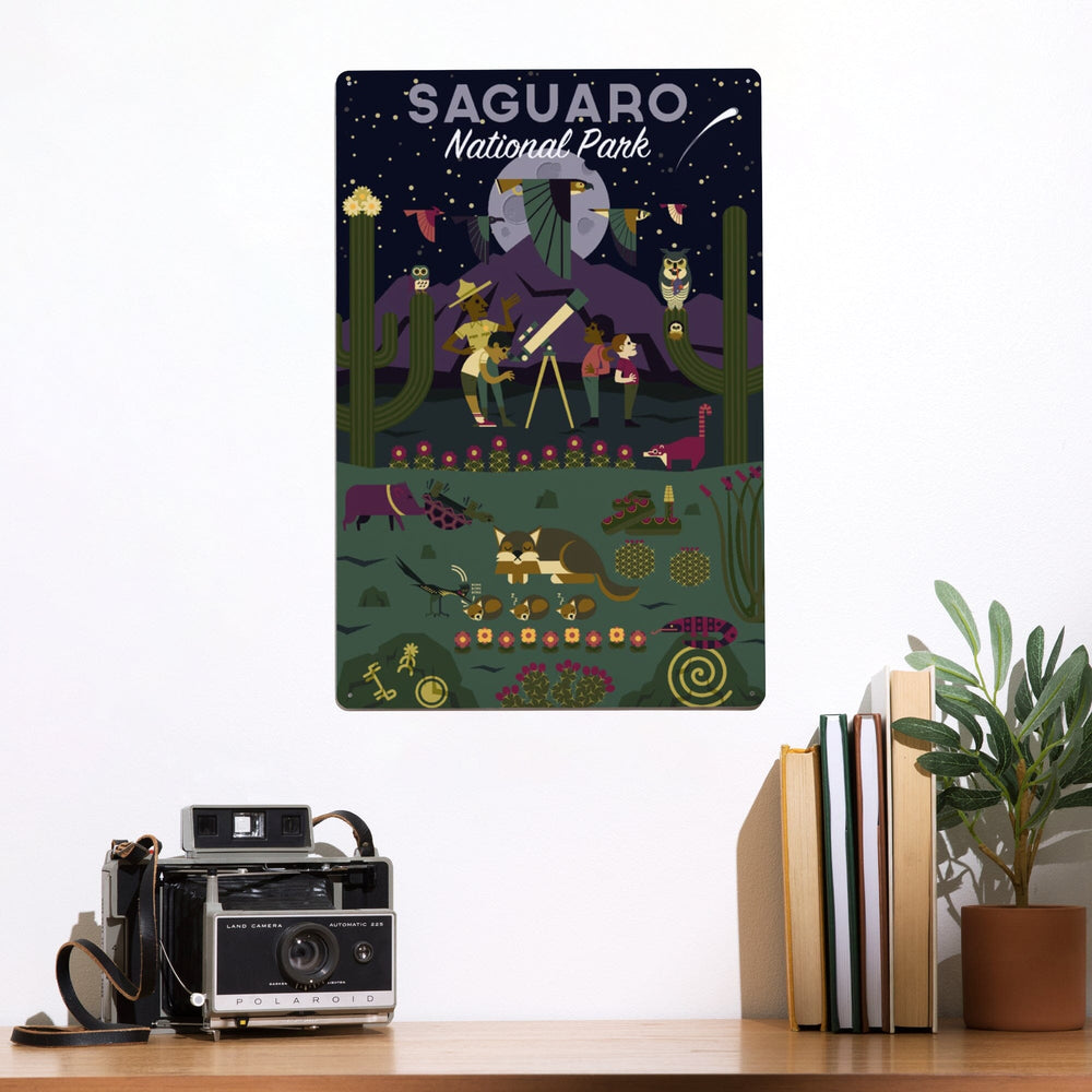Saguaro National Park, Arizona, Night, Geometric National Park Series, Metal Signs Metal Lantern Press 