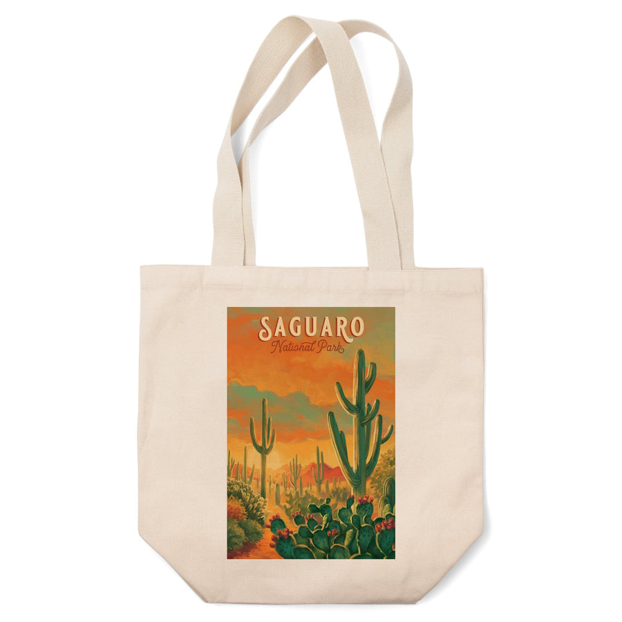 Saguaro National Park, Arizona, Oil Painting National Park Series, Lantern Press Artwork, Tote Bag Totes Lantern Press 